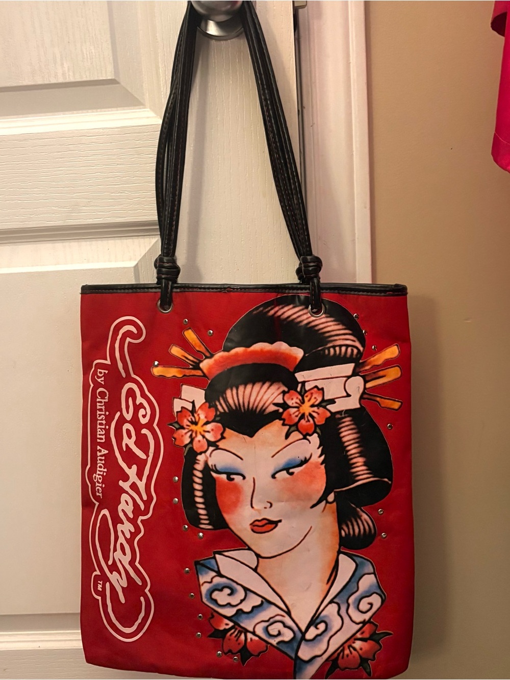 Ed Hardy Red Geisha Graphic Tote